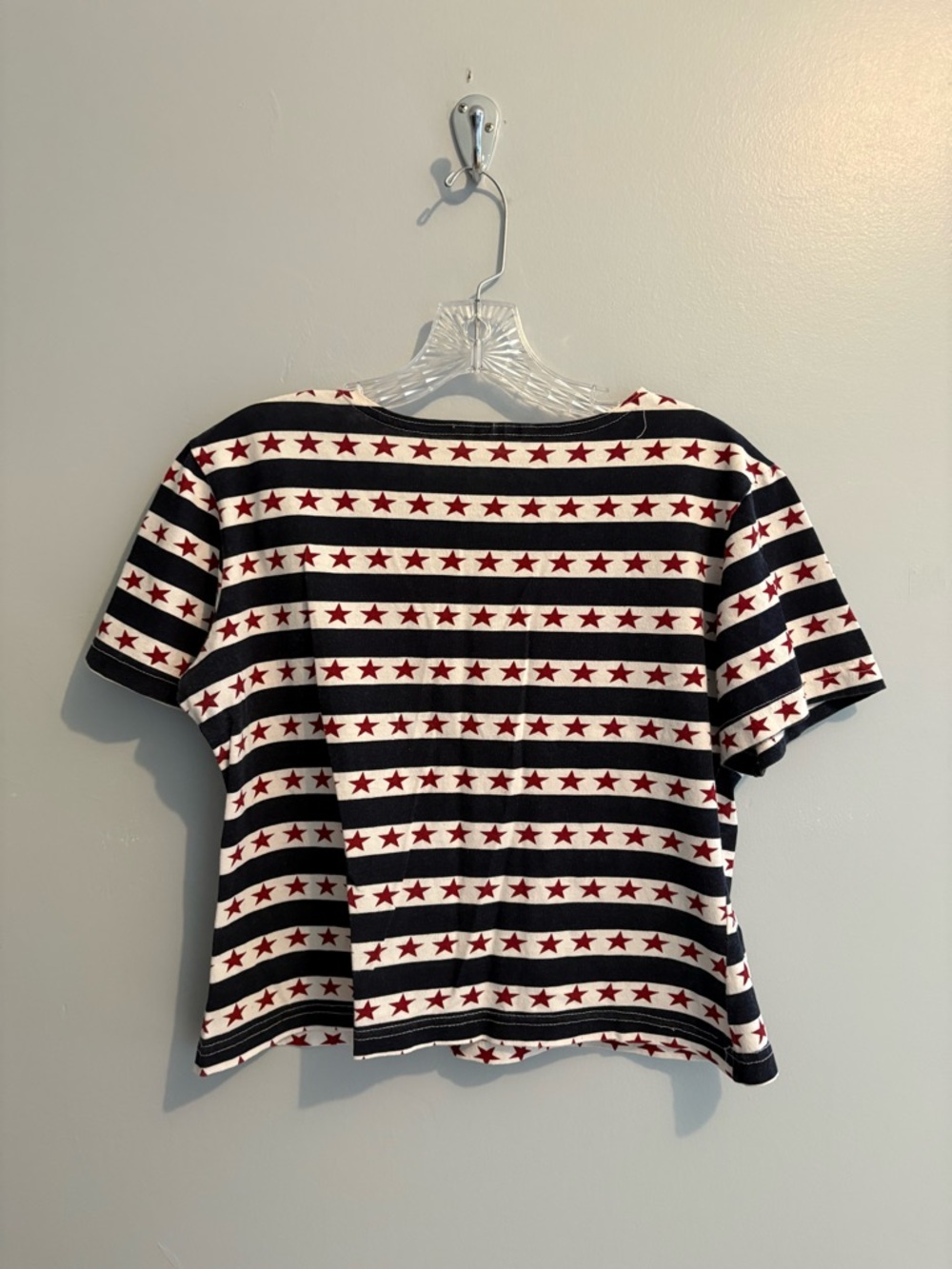 Vintage Americana Women’s Medium Cropped Short Sleeve Tee Striped Star Navy Red - Picture 7 of 15